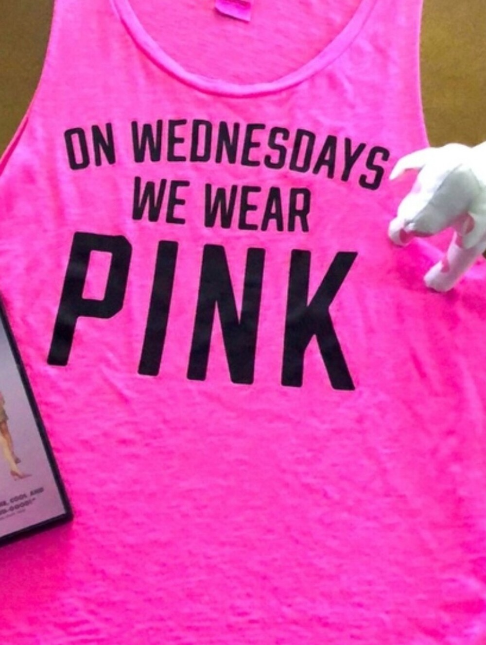VS Pink Women’s Hot Pink Graphic Tank - 'On Wednesdays We Wear Pink'